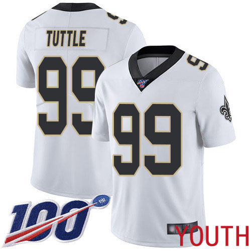 New Orleans Saints Limited White Youth Shy Tuttle Road Jersey NFL Football #99 100th Season Vapor Untouchable Jersey